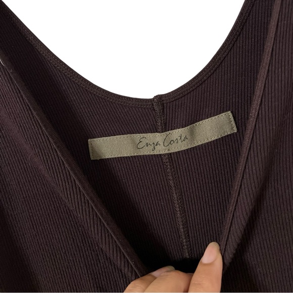 ENZA COSTA Ribbed Brown Tank Silk Midi Dress - Picture 5 of 5